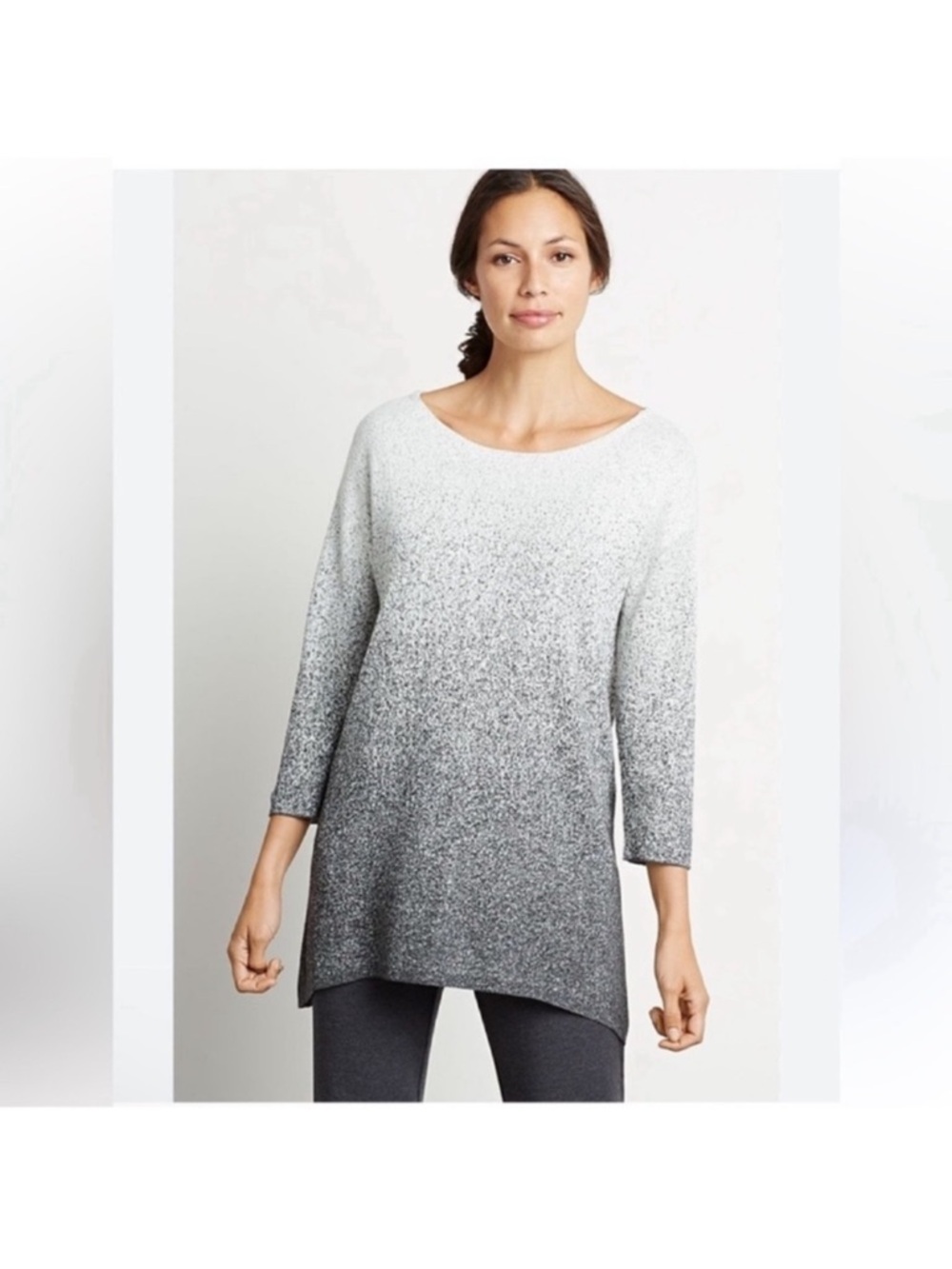 J Jill PureJill Knit Tunic Sweater Sz XL Ivory Gray ombré Boatneck Long Sleeve